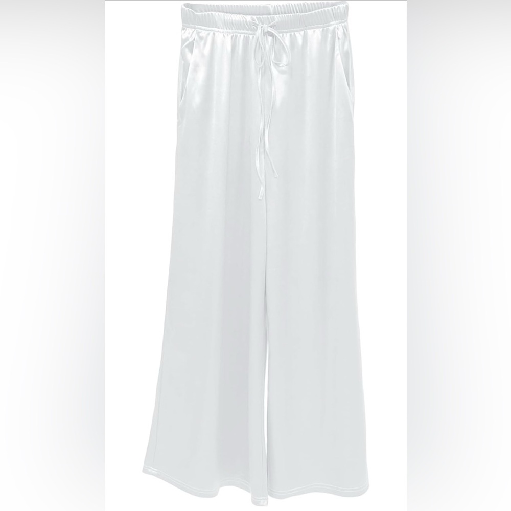 White Satin Wide Leg Pants